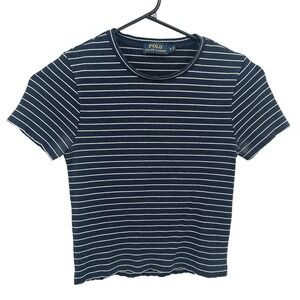 Polo Ralph Lauren Ribbed Striped Tee S Navy White Cotton Stretch Preppy Top